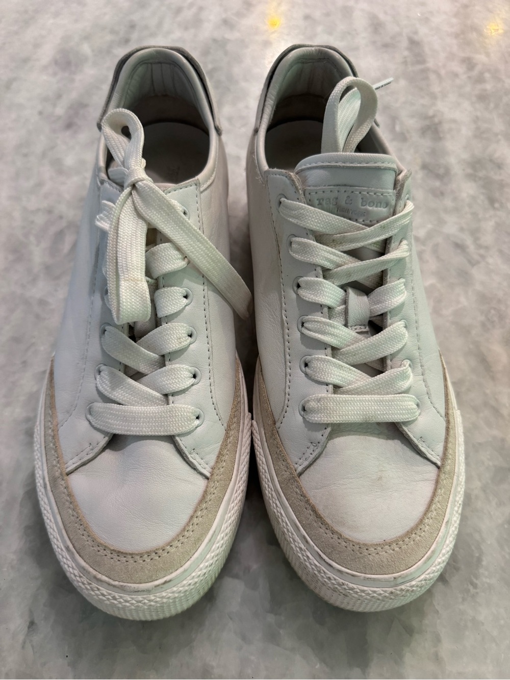 rag & bone White Leather Sneakers with Beige Suede Trim